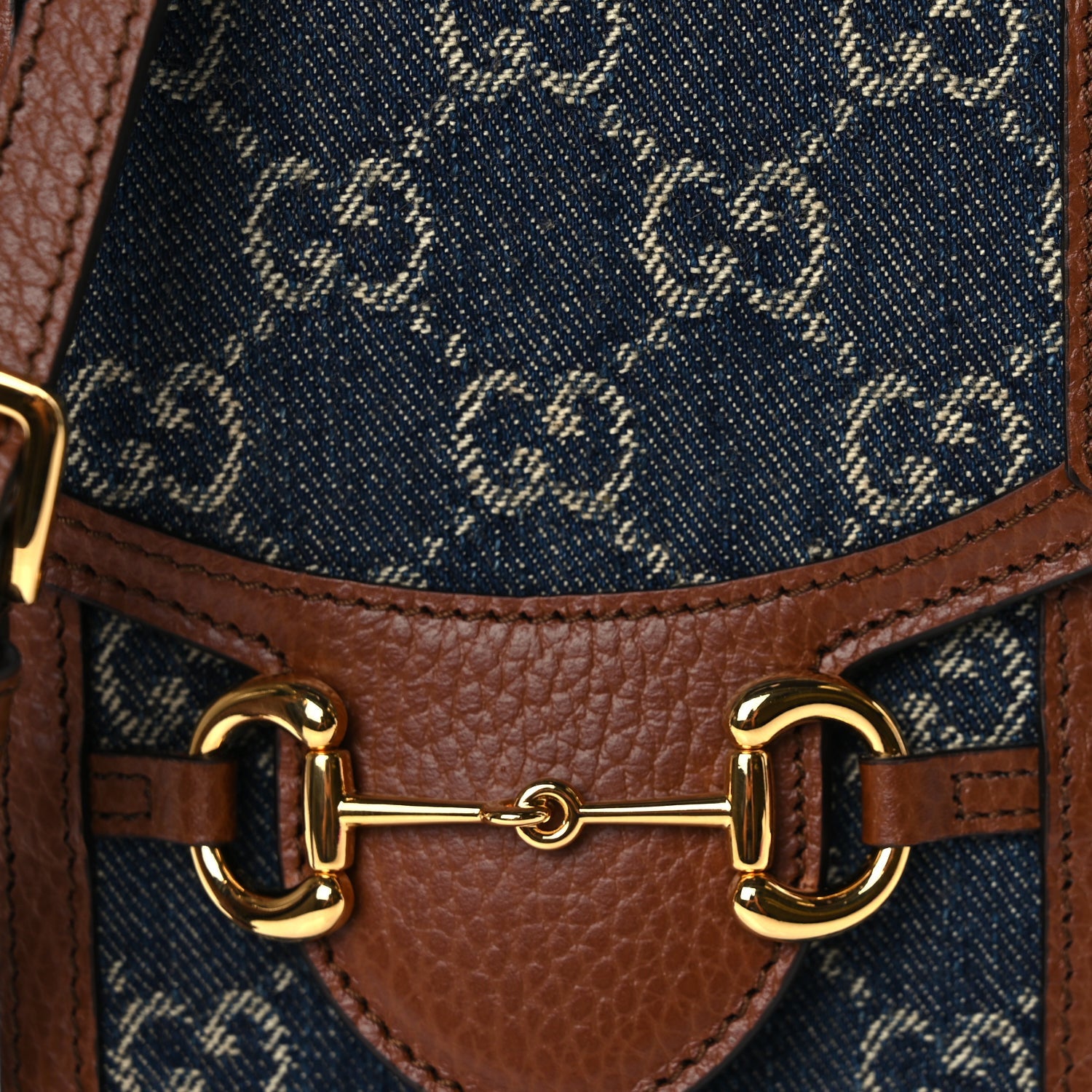 Gucci New Denim GG Monogram Dollar Calfskin Mini Horsebit 1955 Crossbody Bag Blue Tea Cuir Epilog 7 of 10