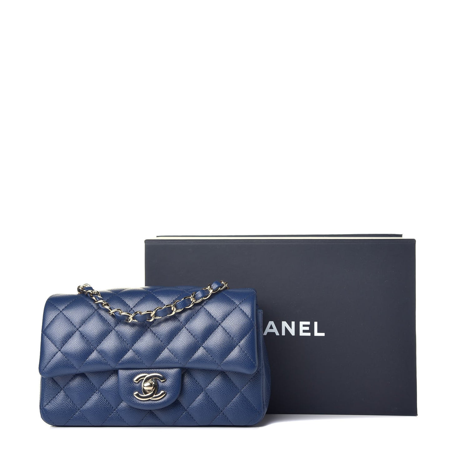 Caviar Quilted Mini Rectangular Flap Blue