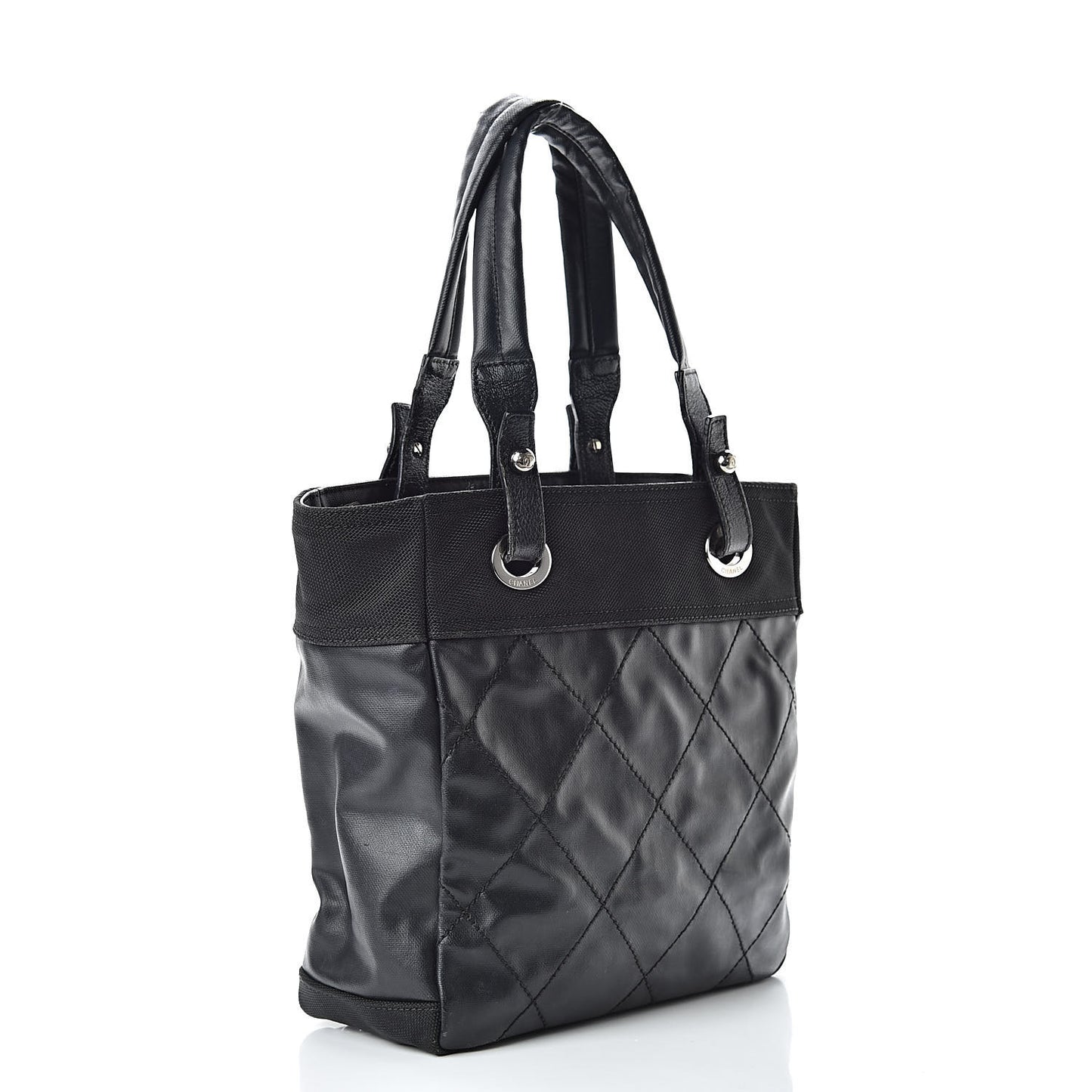 Coated Canvas Quilted Small Paris Biarritz Tote Black