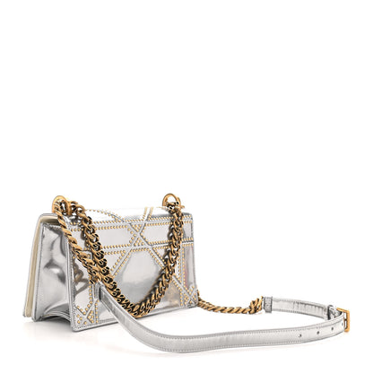 Christian Dior Metallic Patent Studded Small Diorama Flap Bag Silver 3 of 10