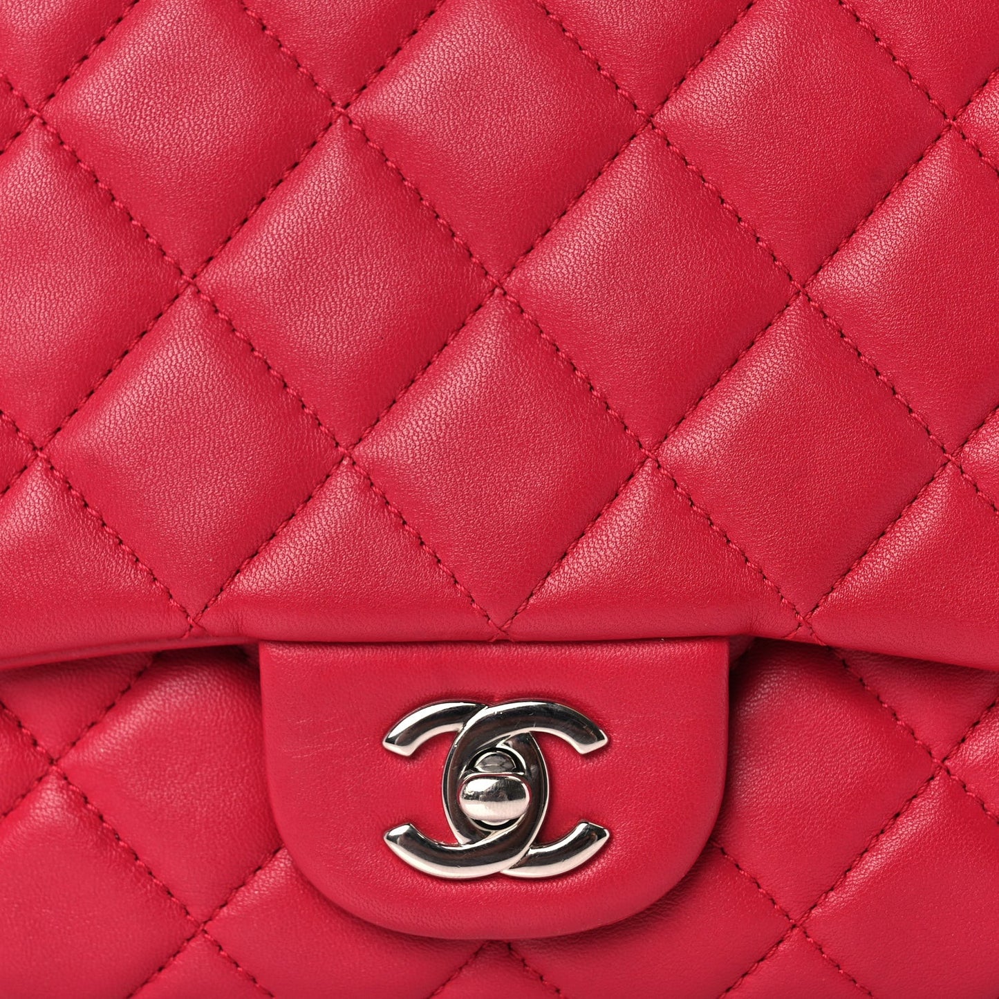 Lambskin Quilted Jumbo  3 Flap Dark Pink