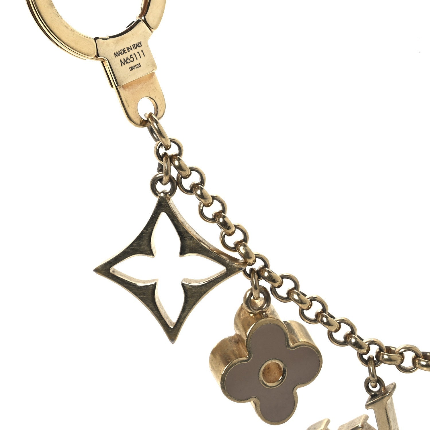 Louis Vuitton Brass Enamel Fleur De Monogram Bag Charm Chain Gold 3 of 4