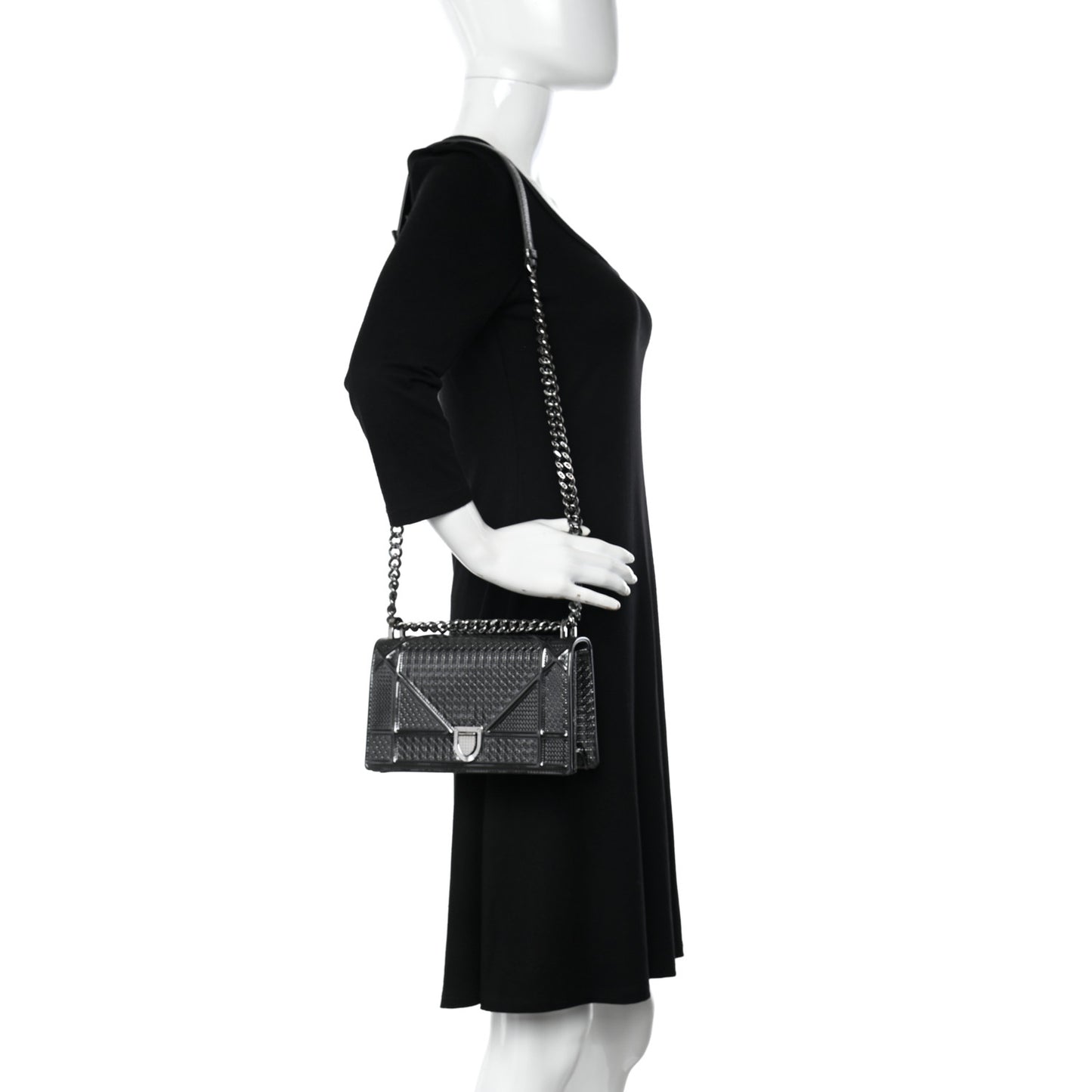 Metallic Patent Micro-Cannage Small Diorama Flap Bag Onyx Black