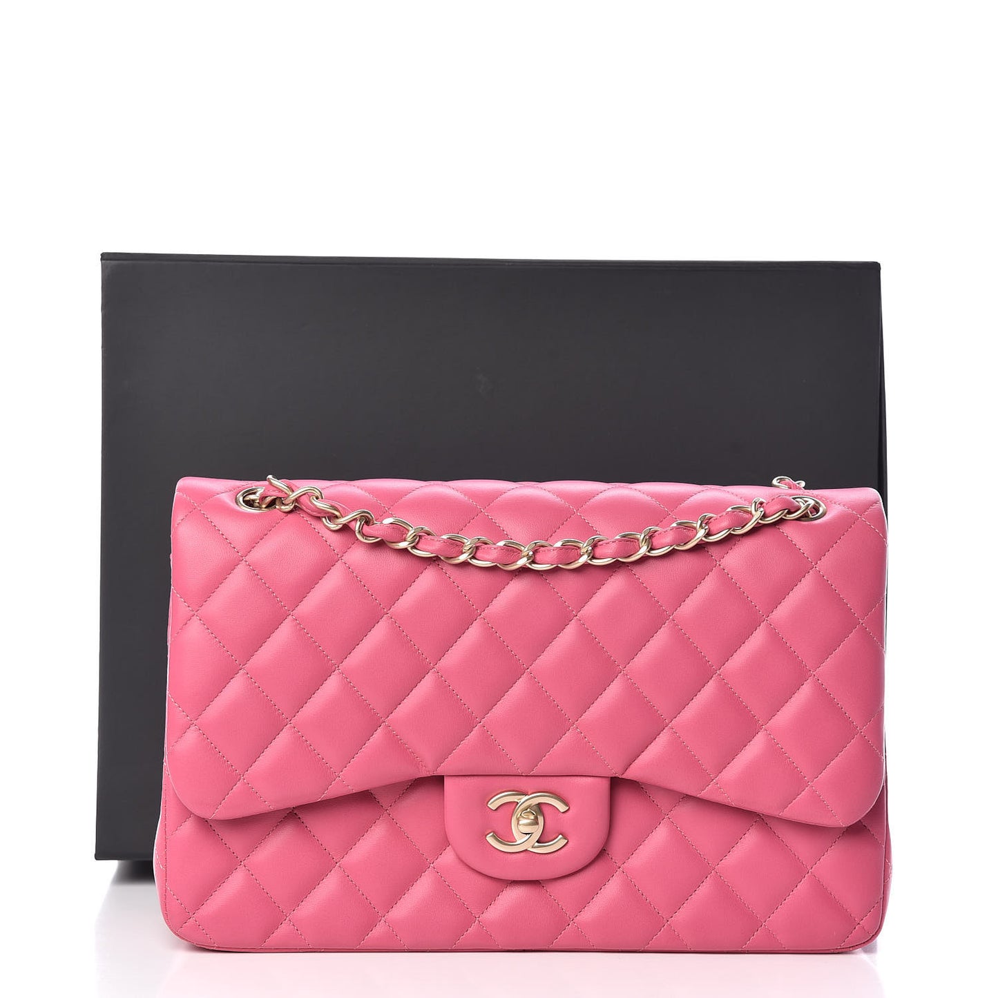 Lambskin Quilted Jumbo Double Flap Dark Pink