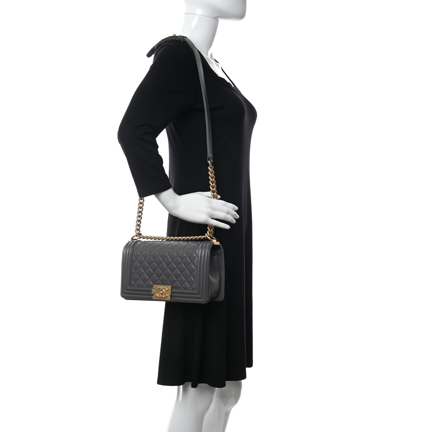 Chanel Caviar Quilted Medium Boy Flap Dark Grey 2 of 11