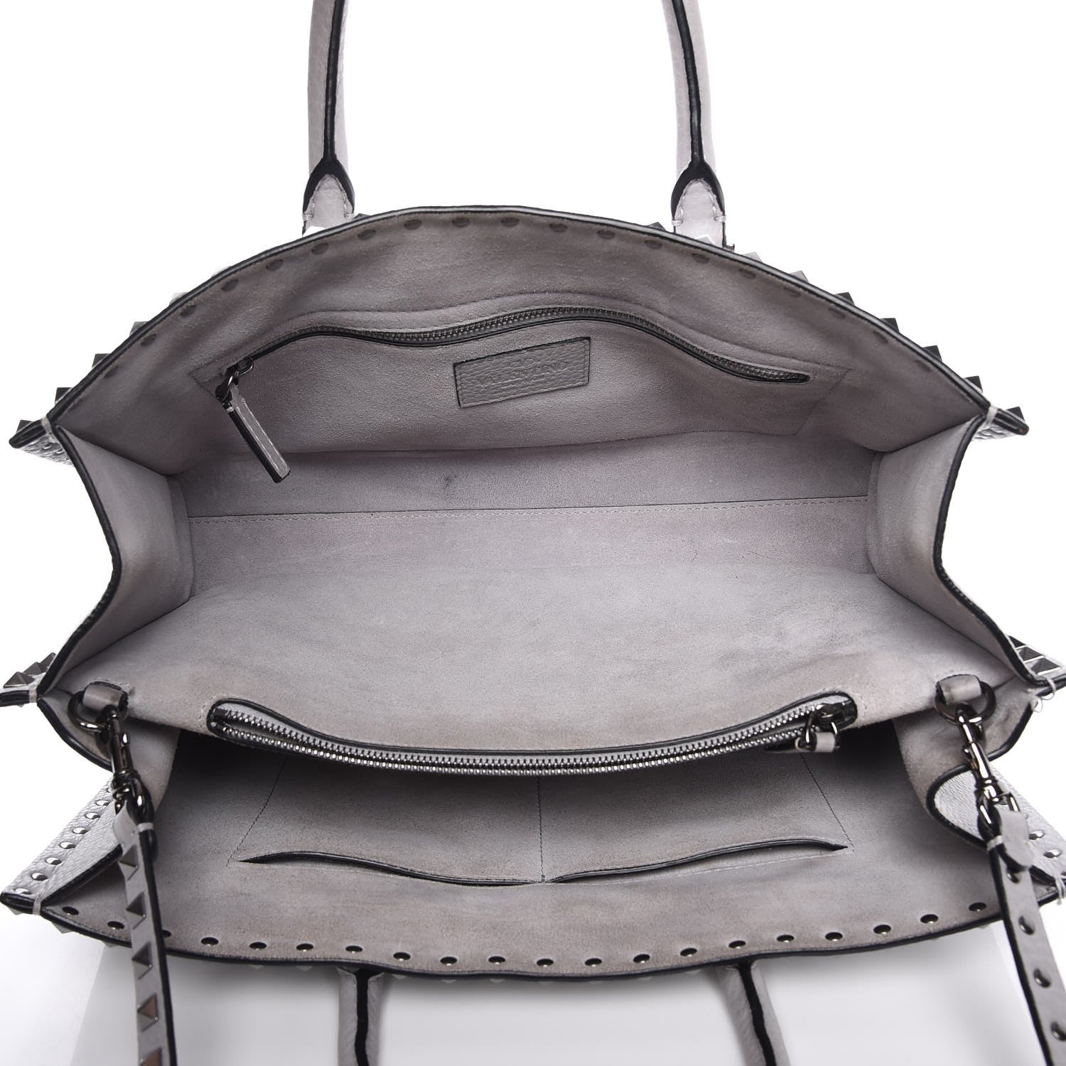 Valentino Garavani Grained Calfskin Medium Rockstud Double Handle Horizontal Tote Pastel Grey 6 of 9