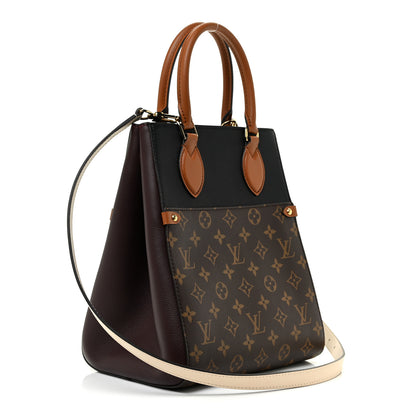 Louis Vuitton Calfskin Monogram Fold Tote MM Black Wine Cream 3 of 10