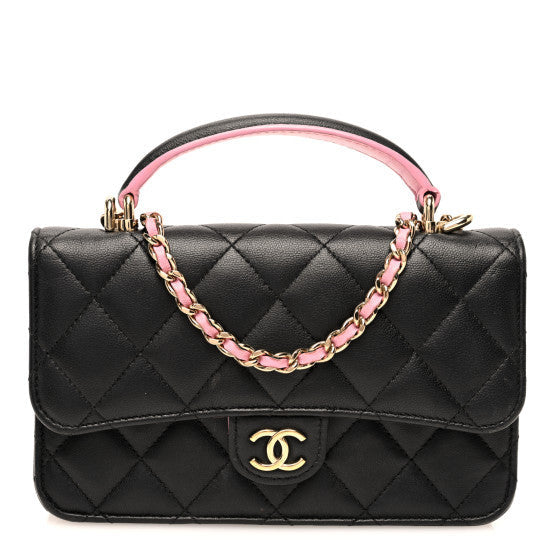 Chanel Lambskin Quilted Flap Phone Holder With Chain Black Lilac 1 of 1