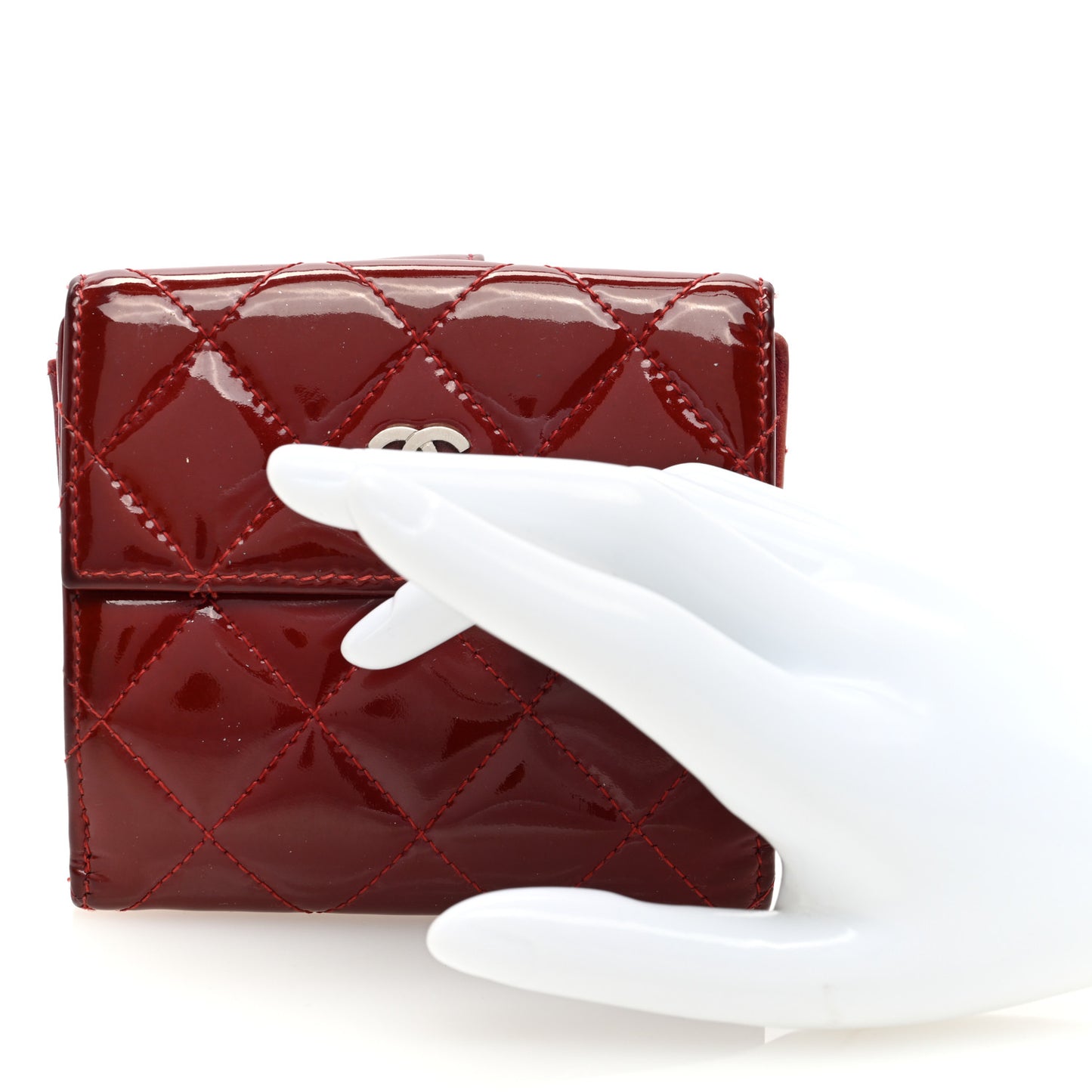 Patent Quilted Compact French Flap Wallet Red