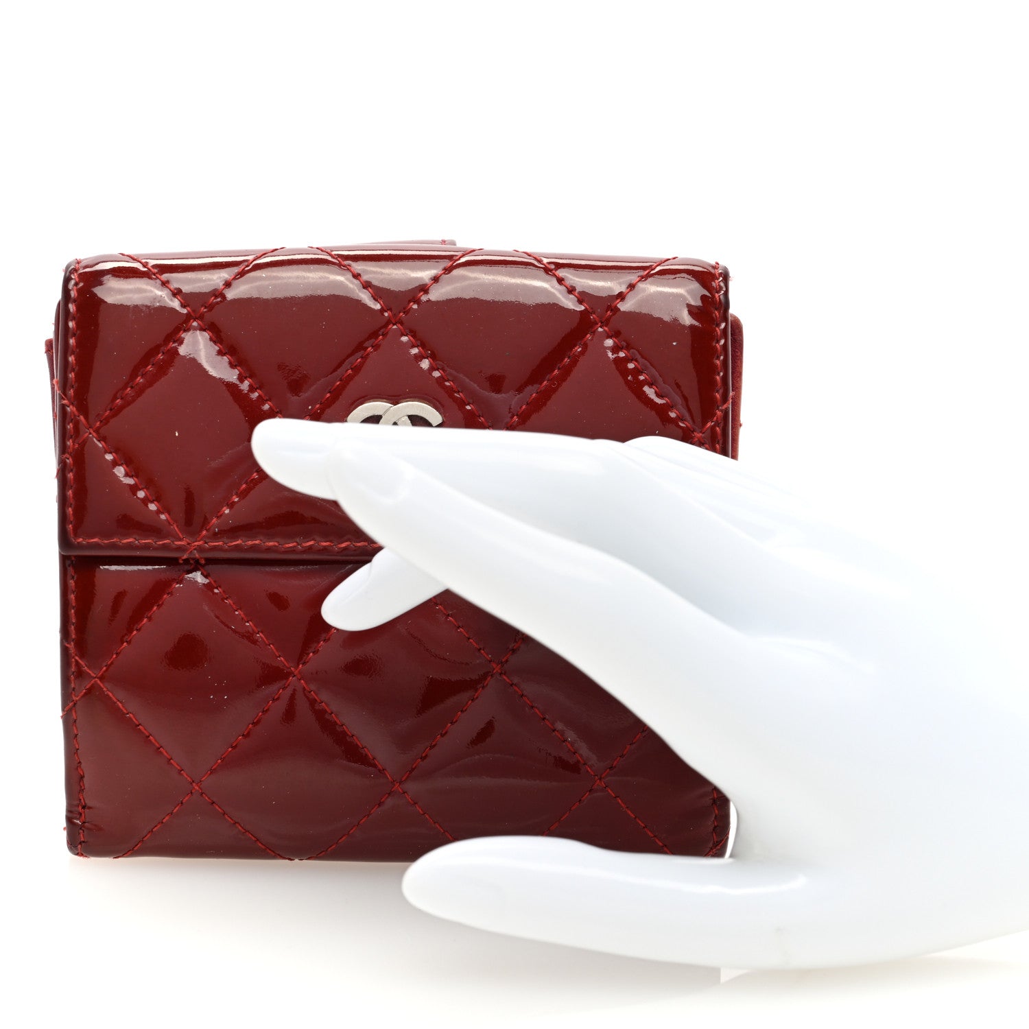 Chanel Patent Quilted Compact French Flap Wallet Red 2 of 8