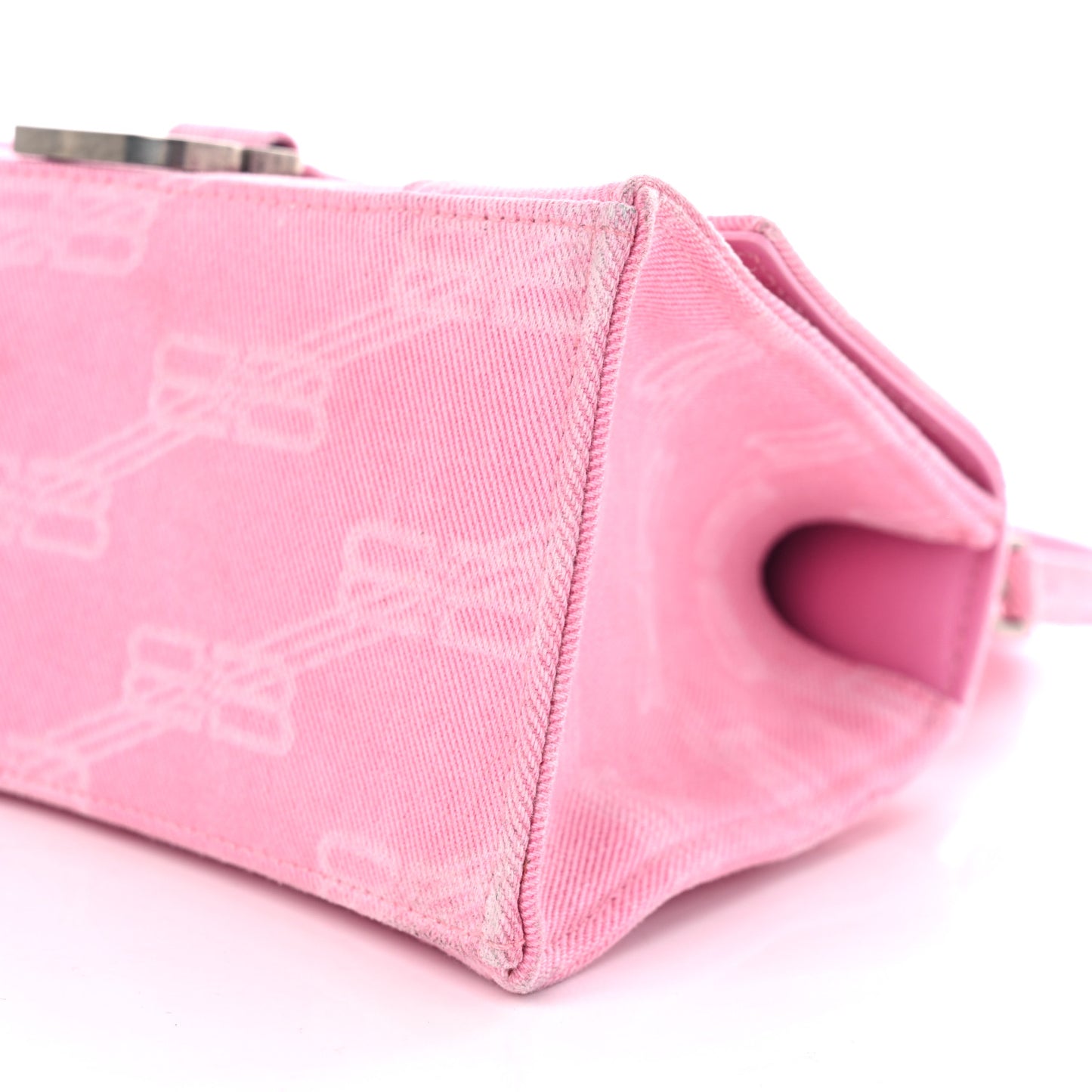 Washed Denim BB Monogram Hourglass Top Handle Bag Small Pink