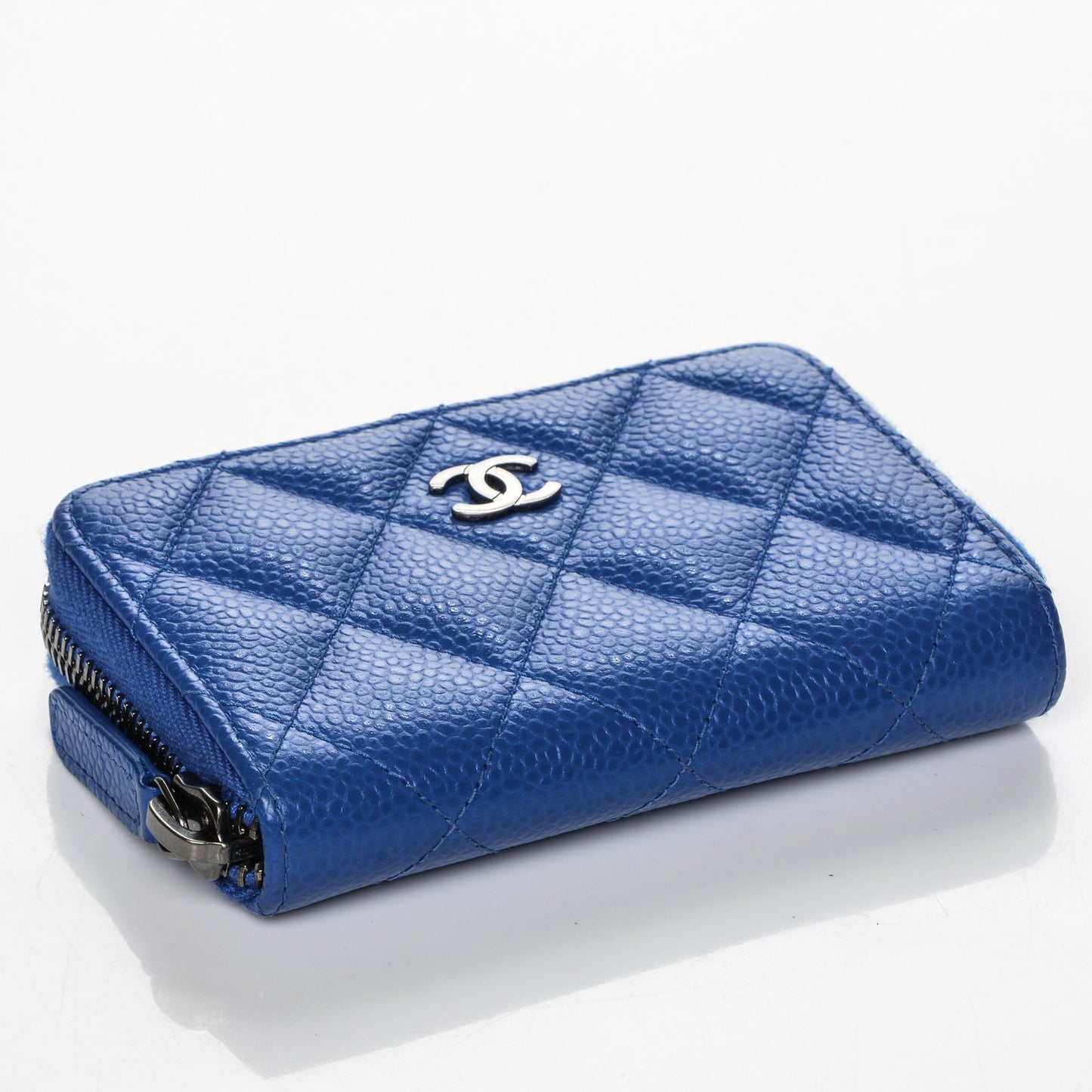 Caviar Quilted Zip Coin Purse Blue