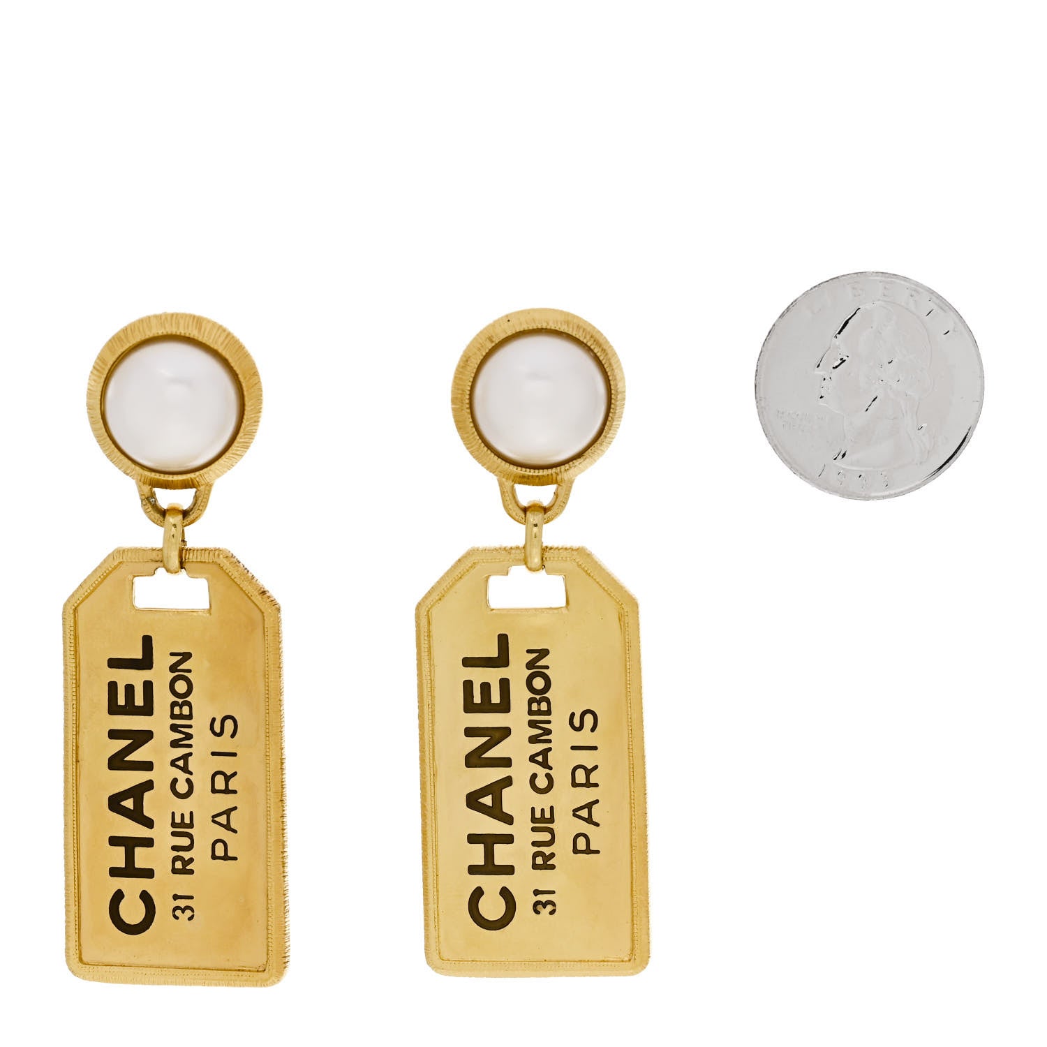 Chanel Pearl CC Tags Drop Earrings Gold 2 of 5