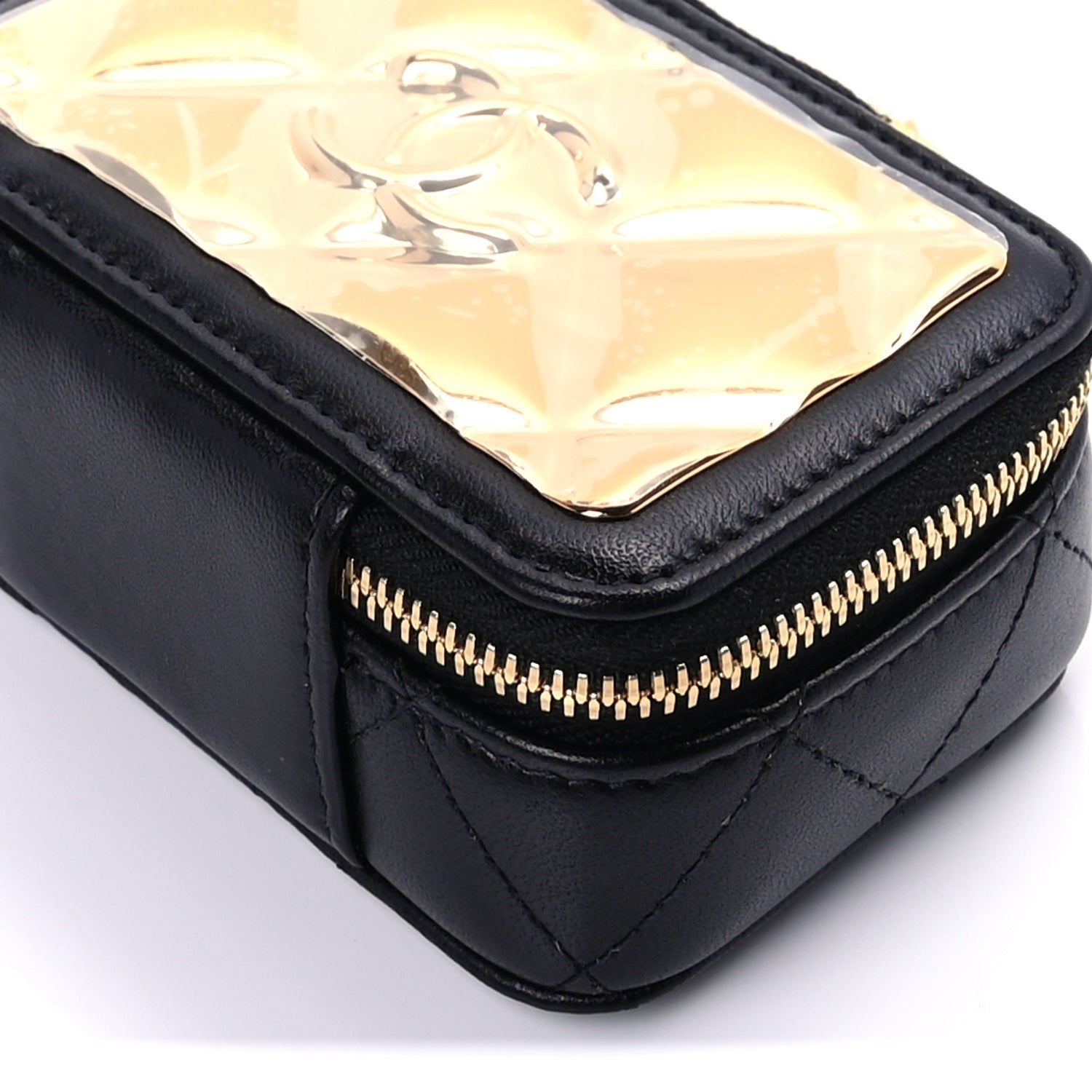 Chanel Lambskin Quilted Mini Golden Plate Clutch With Chain  Black 9 of 9