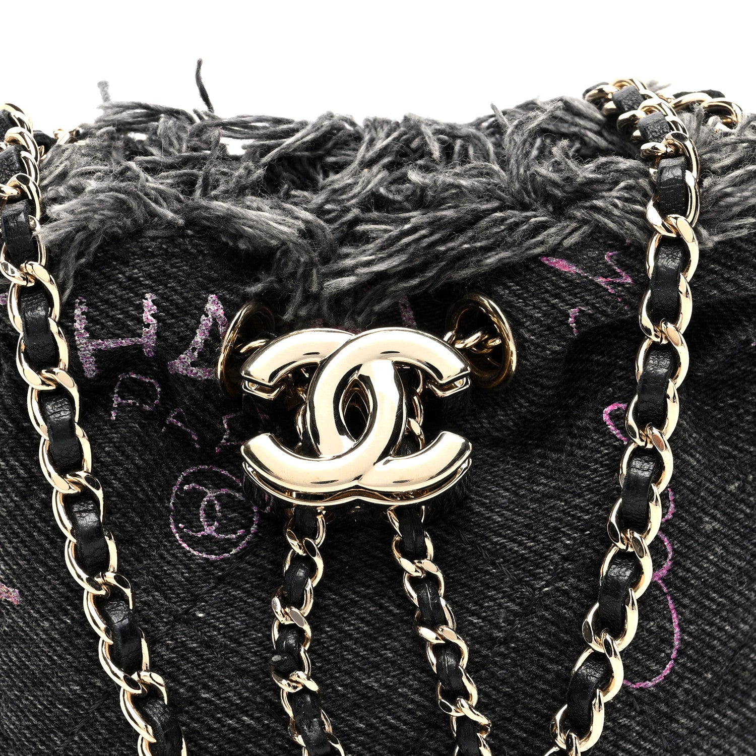 Chanel Denim Quilted Mood Bucket With Chain Black Multicolor 8 of 10