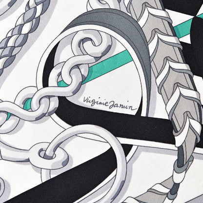 Hermes Silk Panoplie Equestre Scarf 90 Gris Blanc Menthol 3 of 5