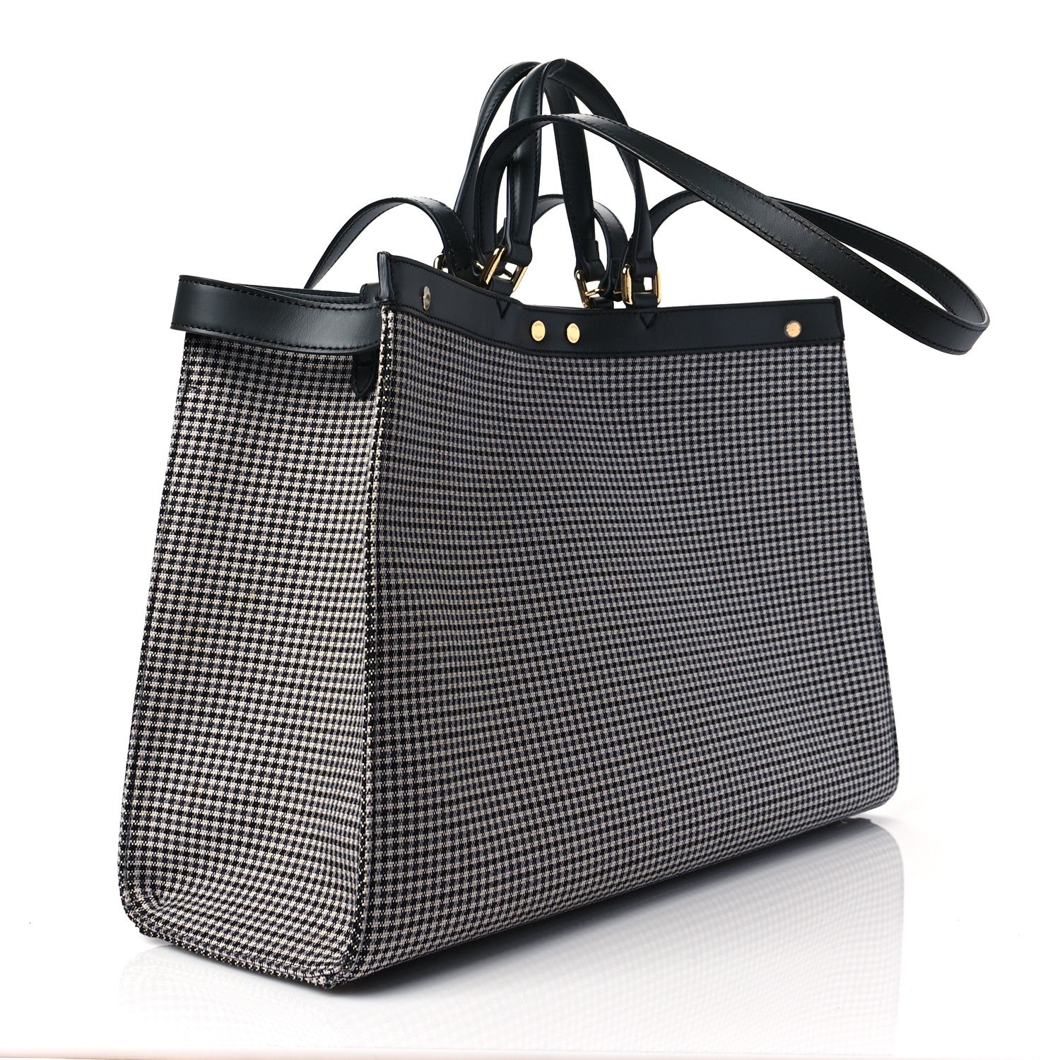 Fendi Wool Vitello King Houndstooth FF Embroidered Medium Peekaboo X-Tote Grigio Anthracite 3 of 8