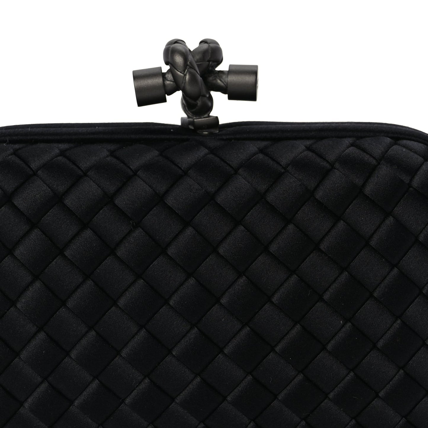 Satin Intrecciato Mesh Woven Knot Clutch Black