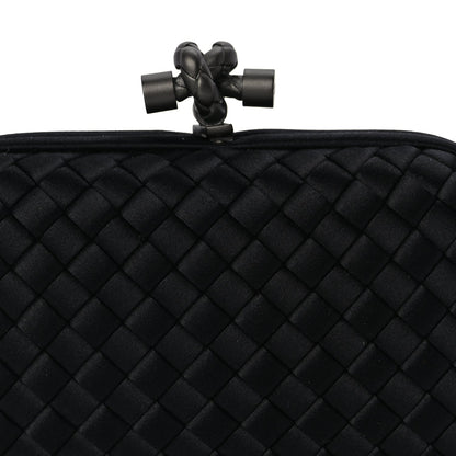 Bottega Veneta Satin Intrecciato Mesh Woven Knot Clutch Black 5 of 7