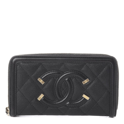 Chanel Caviar Quilted Medium Filigree Zip Around Wallet Black 1 of 7