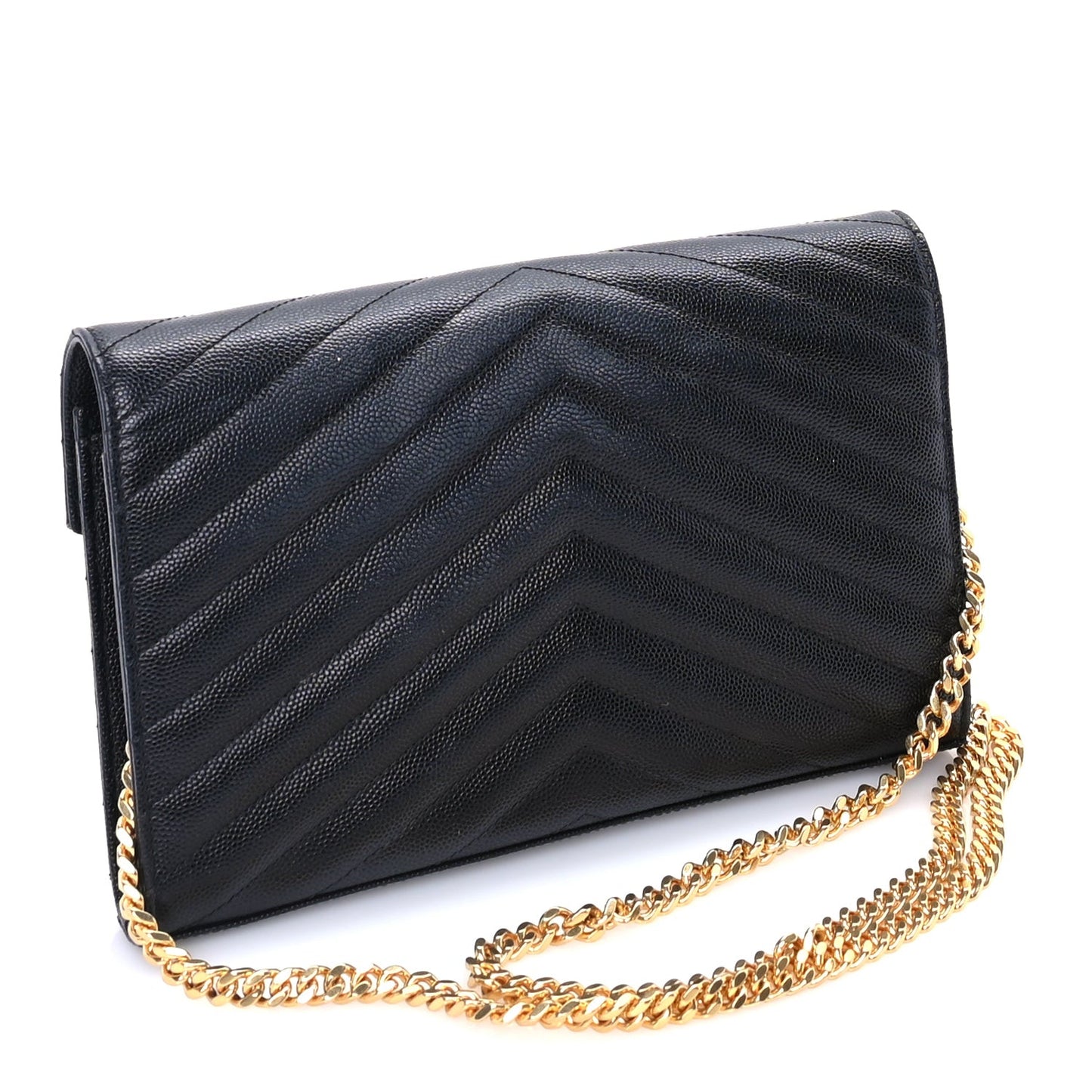 Grain De Poudre Matelasse Chevron Medium Monogram Chain Wallet  Black