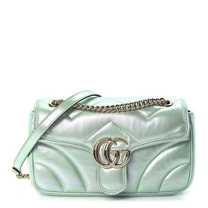 Gucci Iridescent Nappa Chevron Matelasse Small GG Marmont Shoulder Bag Iridescent Salvy Green 1 of 9