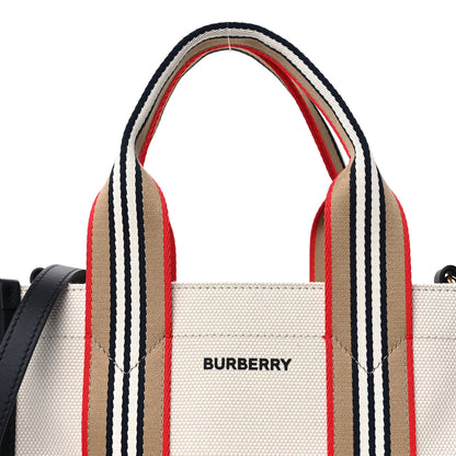 Burberry Canvas Icon Stripe Mini Tote White Black 6 of 8