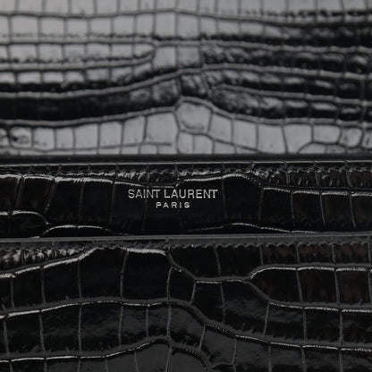Saint Laurent Calfskin Crocodile Embossed Medium Monogram Sunset Black 6 of 11
