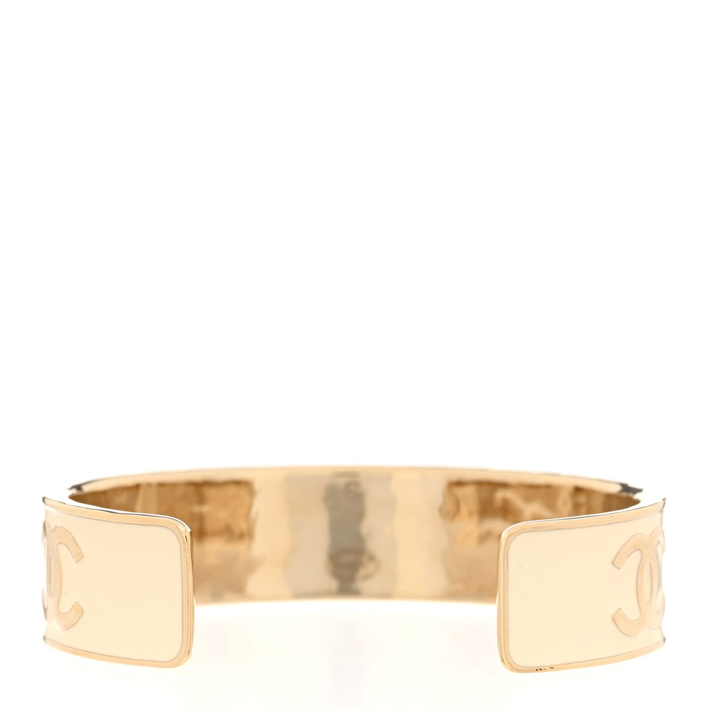 Metal Enamel Chanel Logo Cuff Bracelet S White