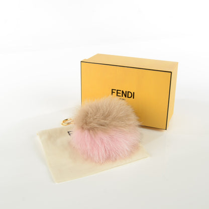 Fendi Fox Fur Vitello Elite Bi-Color Pom Pom Bag Charm Rosa Cammello Cipria 7 of 7