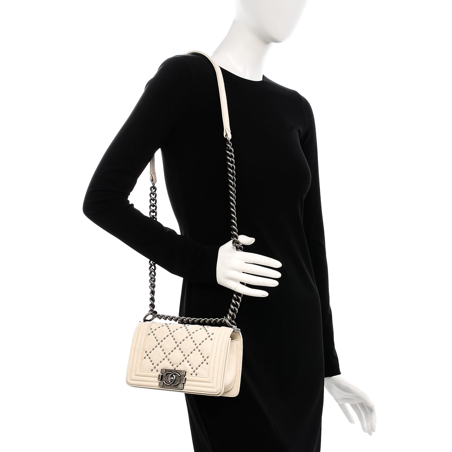 Crumpled Lambskin Small Studded Boy Flap White