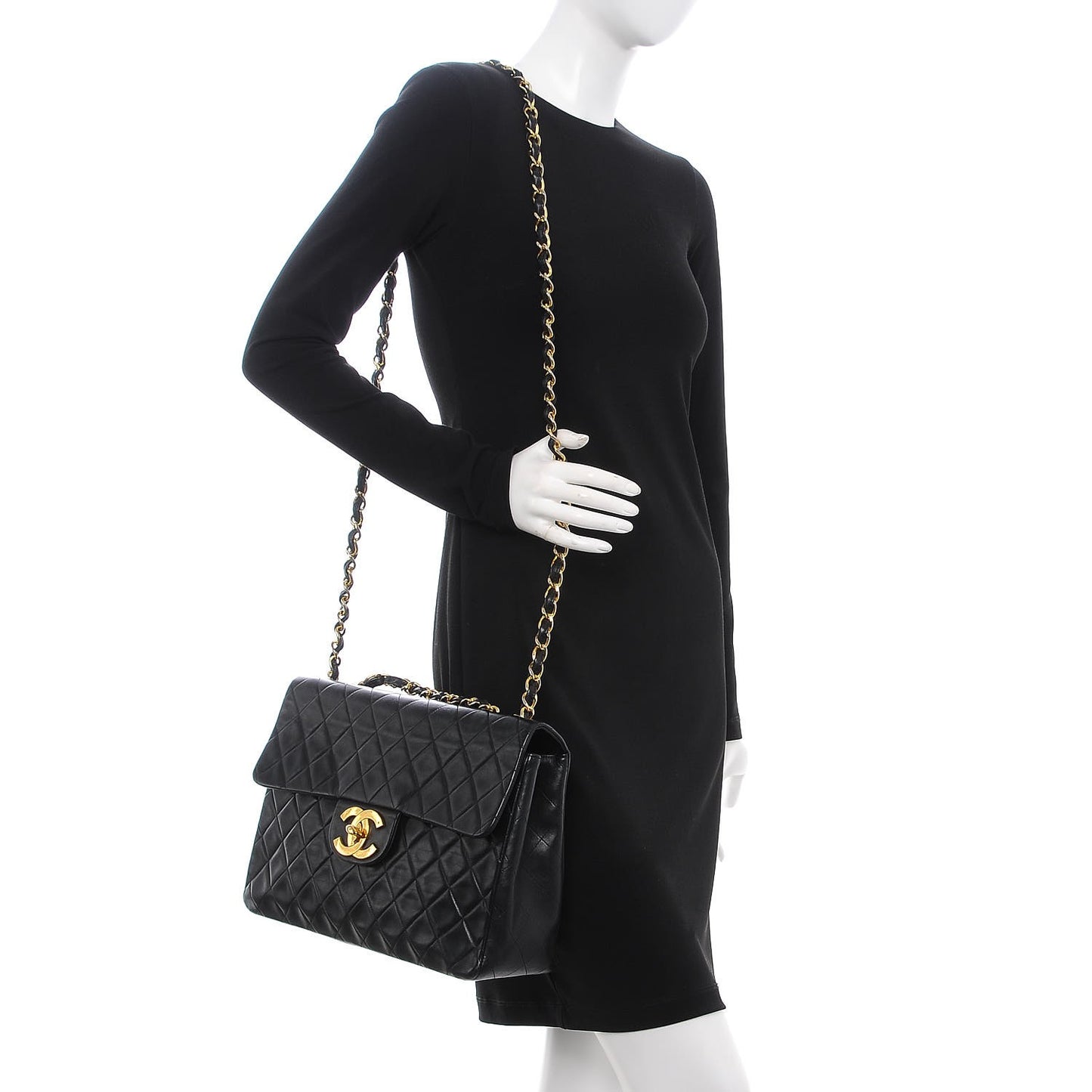 Lambskin Quilted XL Jumbo Single Flap Black