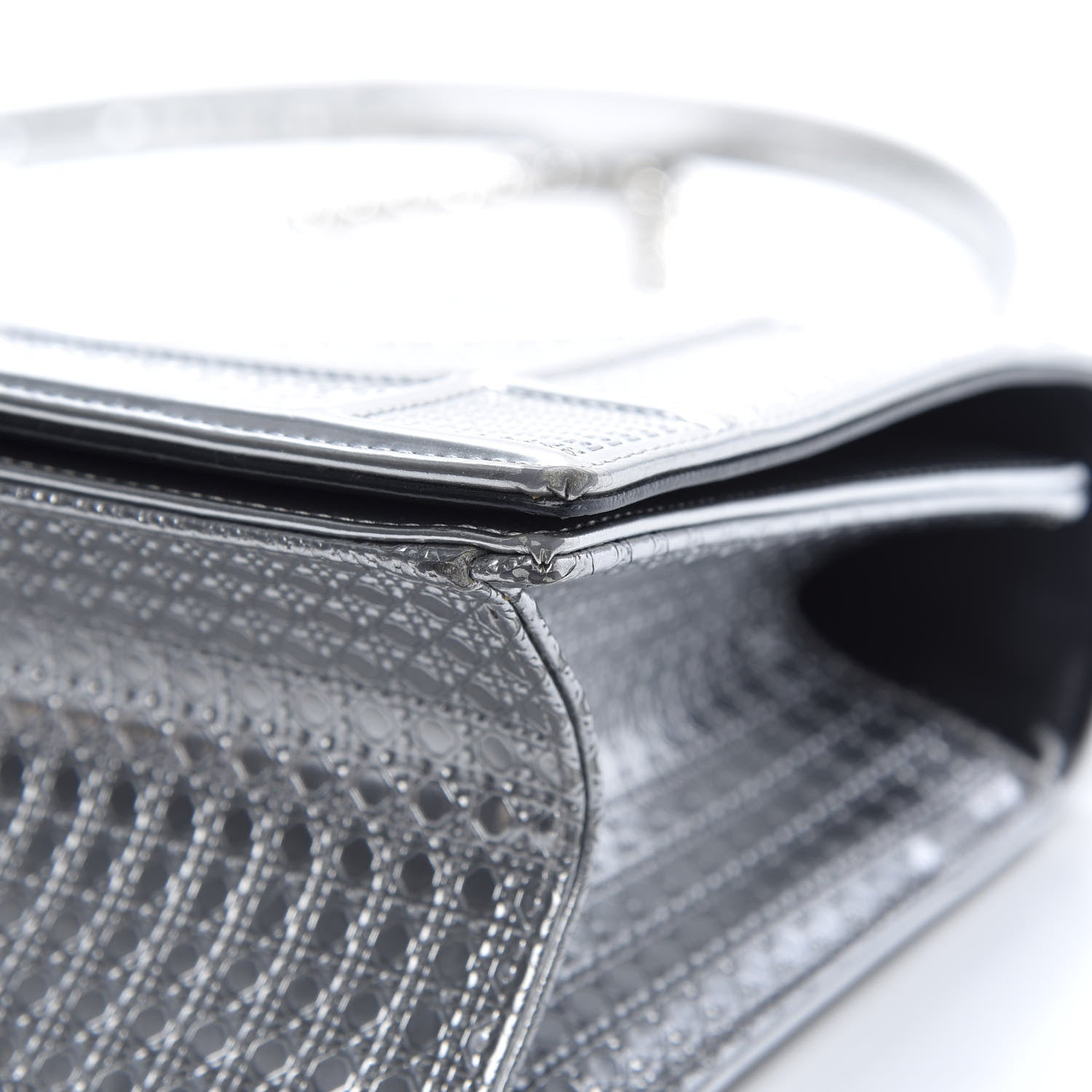 Christian Dior Metallic Patent Micro-Cannage Medium Diorama Flap Bag Silver 7 of 14