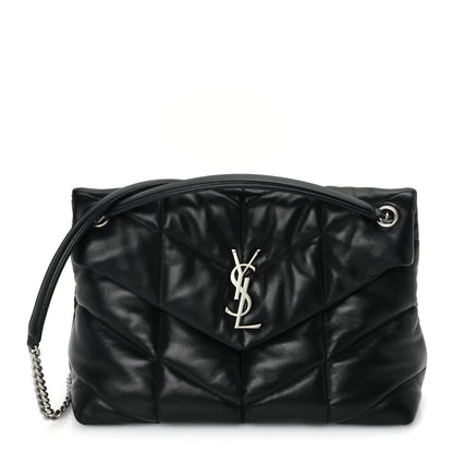 Saint Laurent Lambskin Quilted Medium Loulou Puffer Monogram Chain Satchel Black 1 of 8