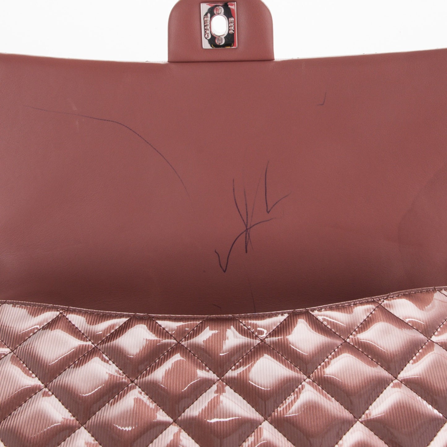Striated Patent Quilted Clutch With Chain Flap Dark Pink