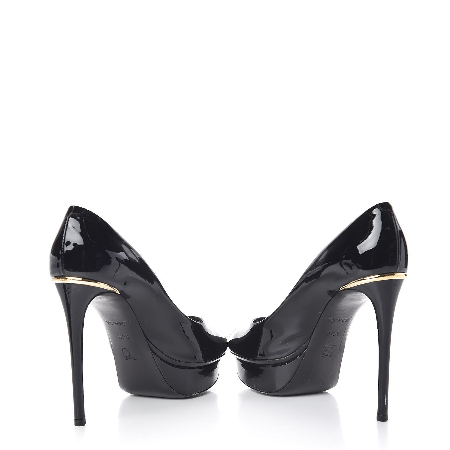 Louis Vuitton Patent Calfskin Eyeline Open Toe Pumps 36.5 Black 5 of 12