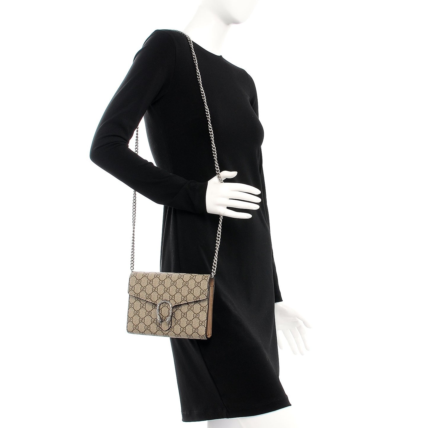 GG Supreme Monogram Mini Dionysus Chain Wallet Beige Taupe