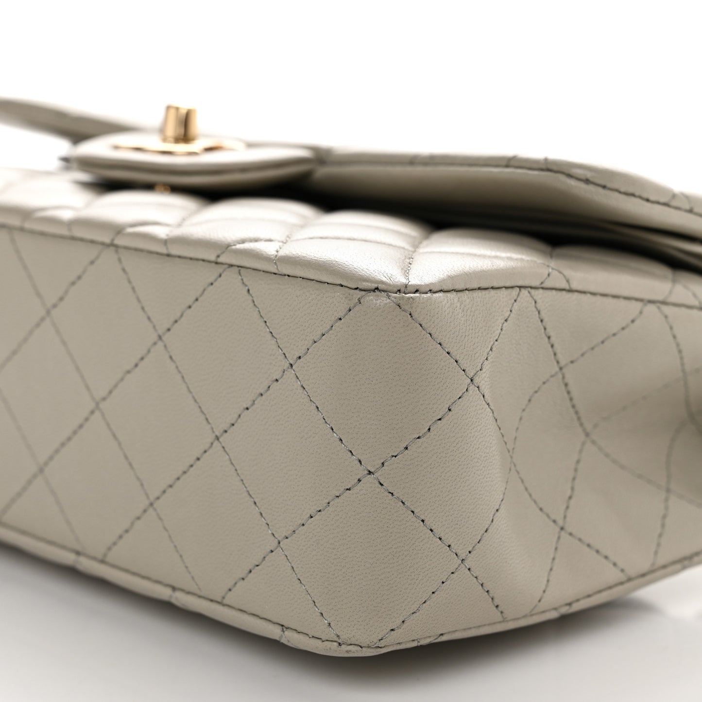 Lambskin Quilted Small Double Flap Light Grey