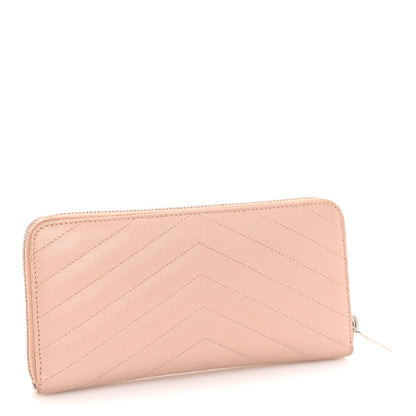 Saint Laurent Grain De Poudre Matelasse Chevron Monogram Zip Around Wallet Pink 4 of 7