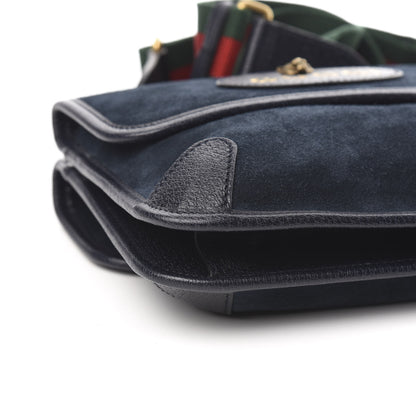 Gucci Suede Web Small Neo Vintage Double Flap Messenger Bag Blue 8 of 10