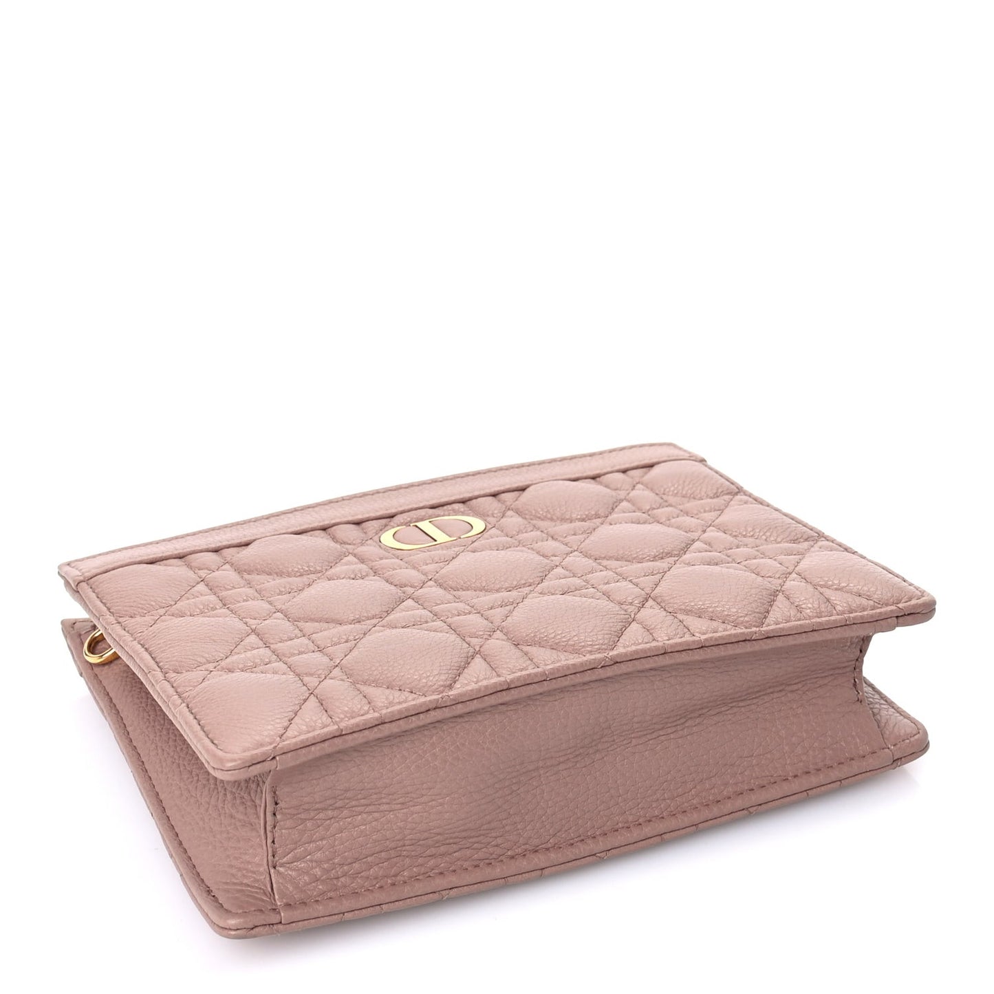 Calfskin Cannage Caro Zipped Pouch With Chain  Rose Des Vents