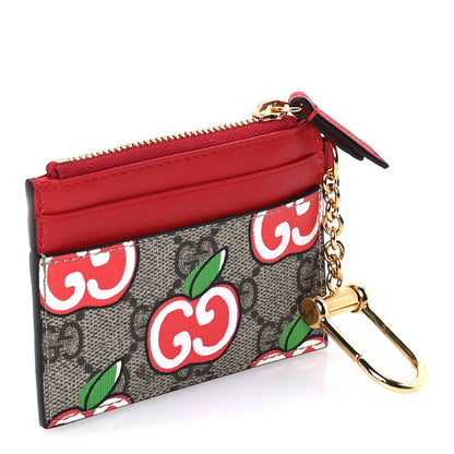 Gucci GG Supreme Monogram Apple Key Coin Case Card Holder Beige Multicolor Lobster Red 4 of 7