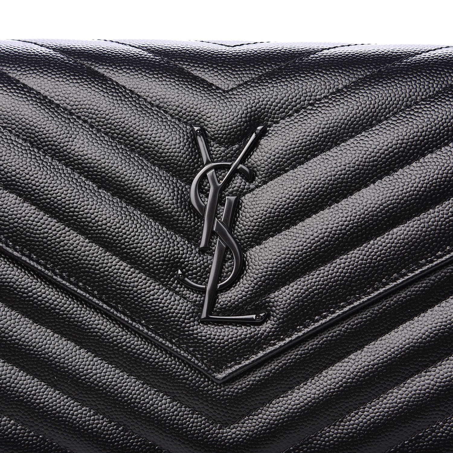 Saint Laurent Grain De Poudre Matelasse Chevron Monogram Chain Wallet Black 7 of 10