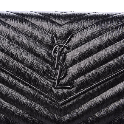 Saint Laurent Grain De Poudre Matelasse Chevron Monogram Chain Wallet Black 7 of 10