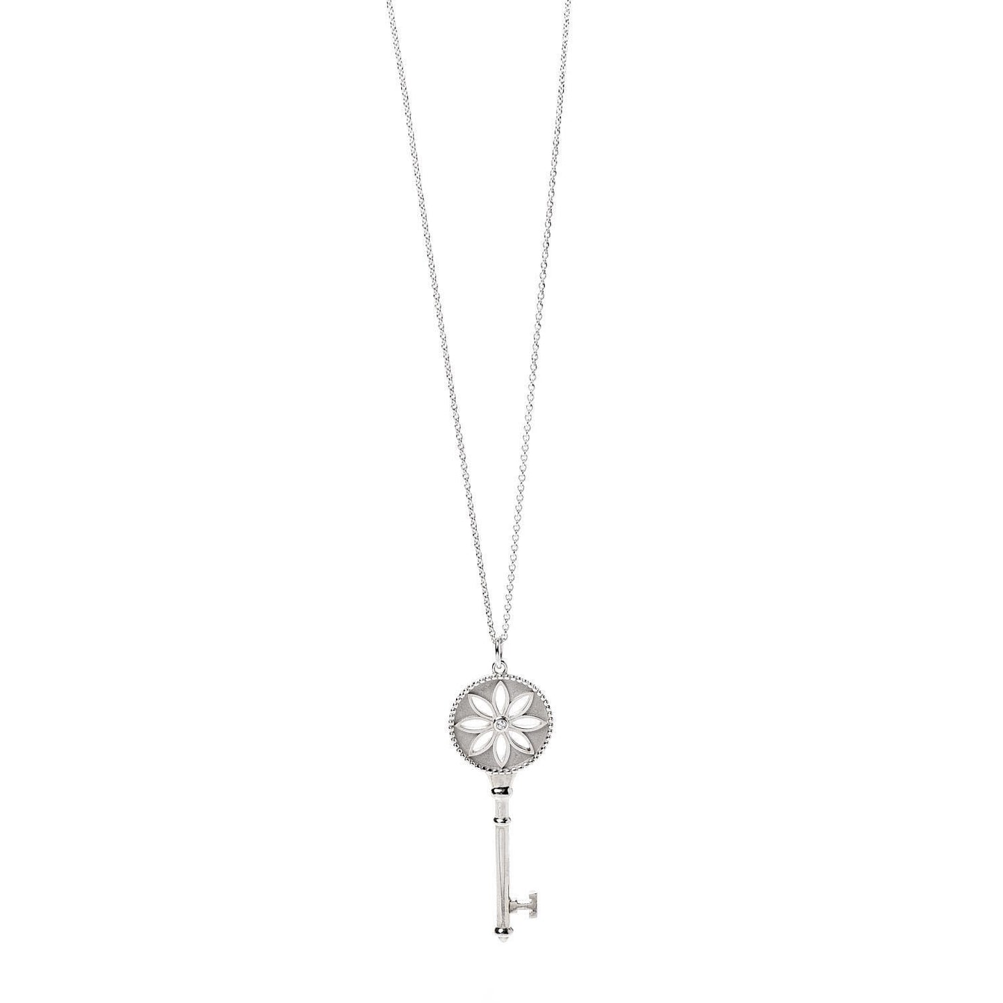 Sterling Silver Diamond Large Daisy Key Pendant Necklace