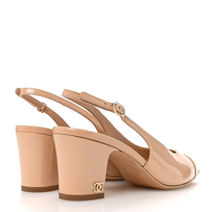 Chanel Patent Calfskin Cap Toe CC Slingback Pumps 38 Beige 5 of 7