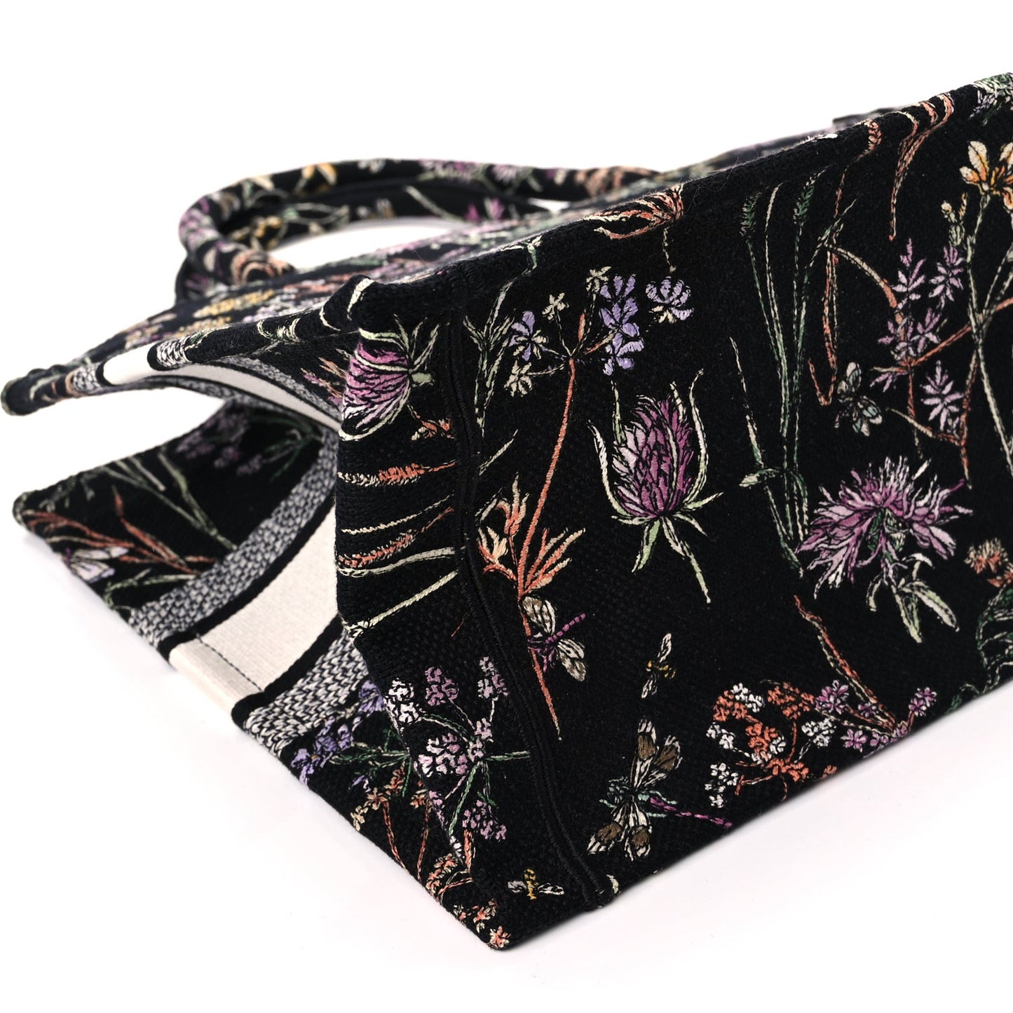 Canvas Embroidered Medium Herbarium Book Tote Black Multicolor