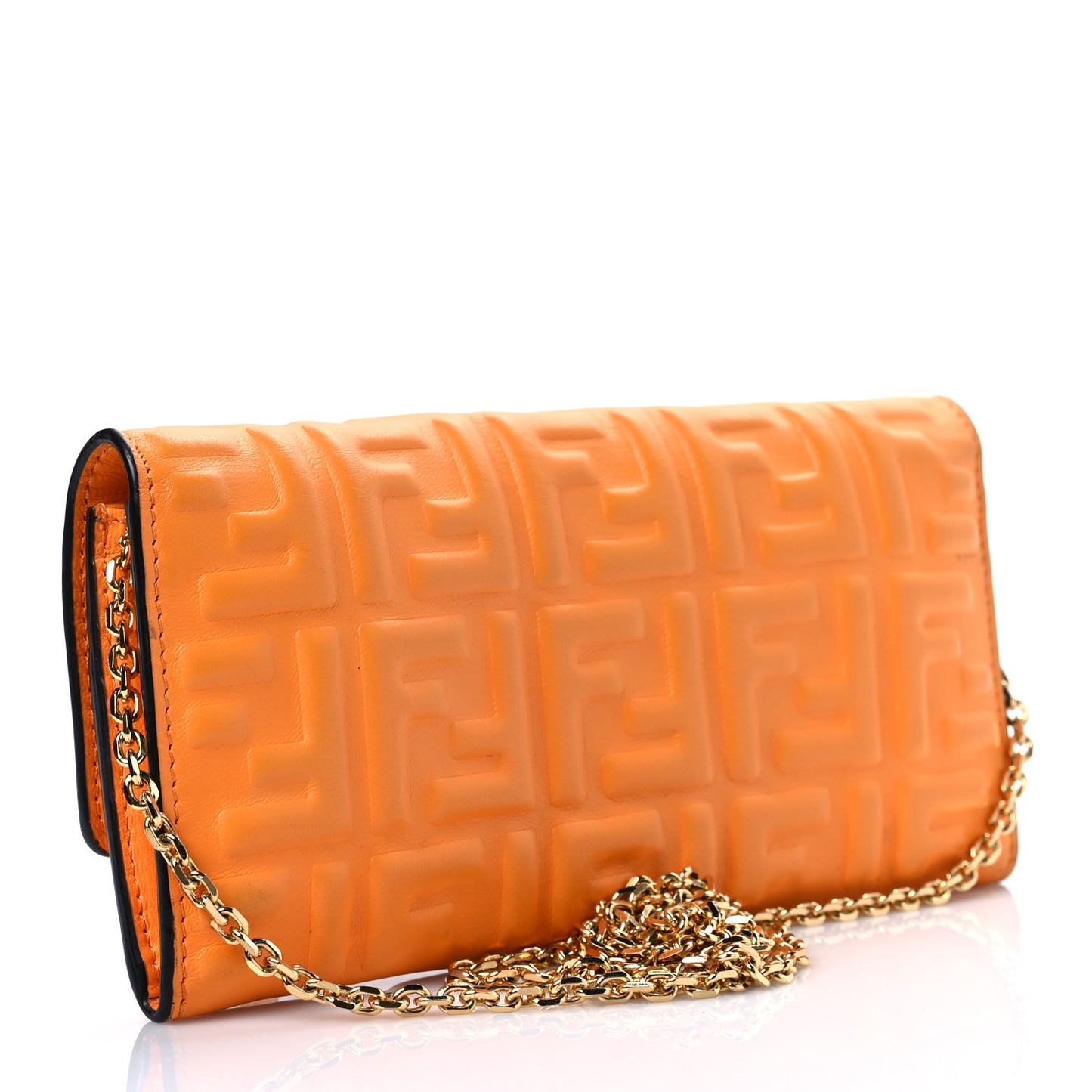 Nappa Matisse FF Embossed Continental Wallet on Chain Clementine