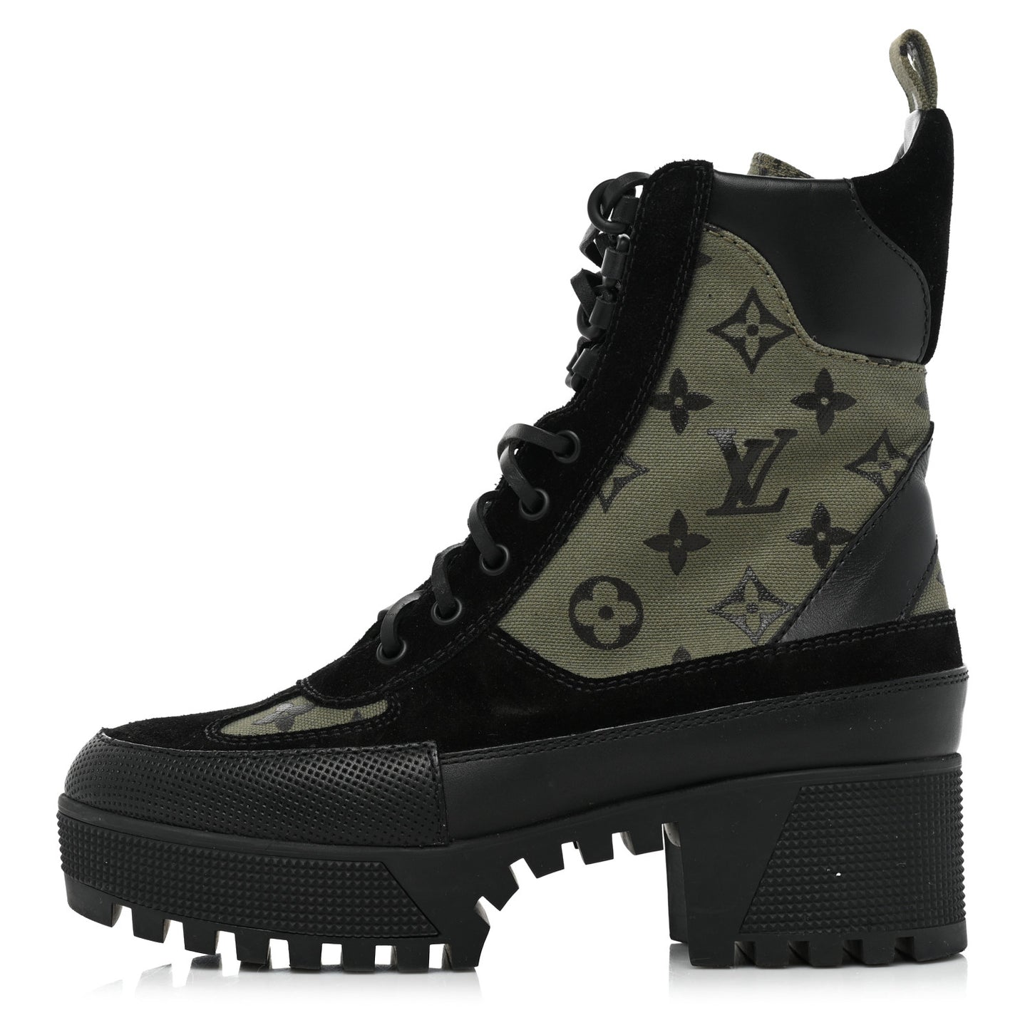 Suede Monogram Laureate Platform Desert Boots 36.5 Kaki Black