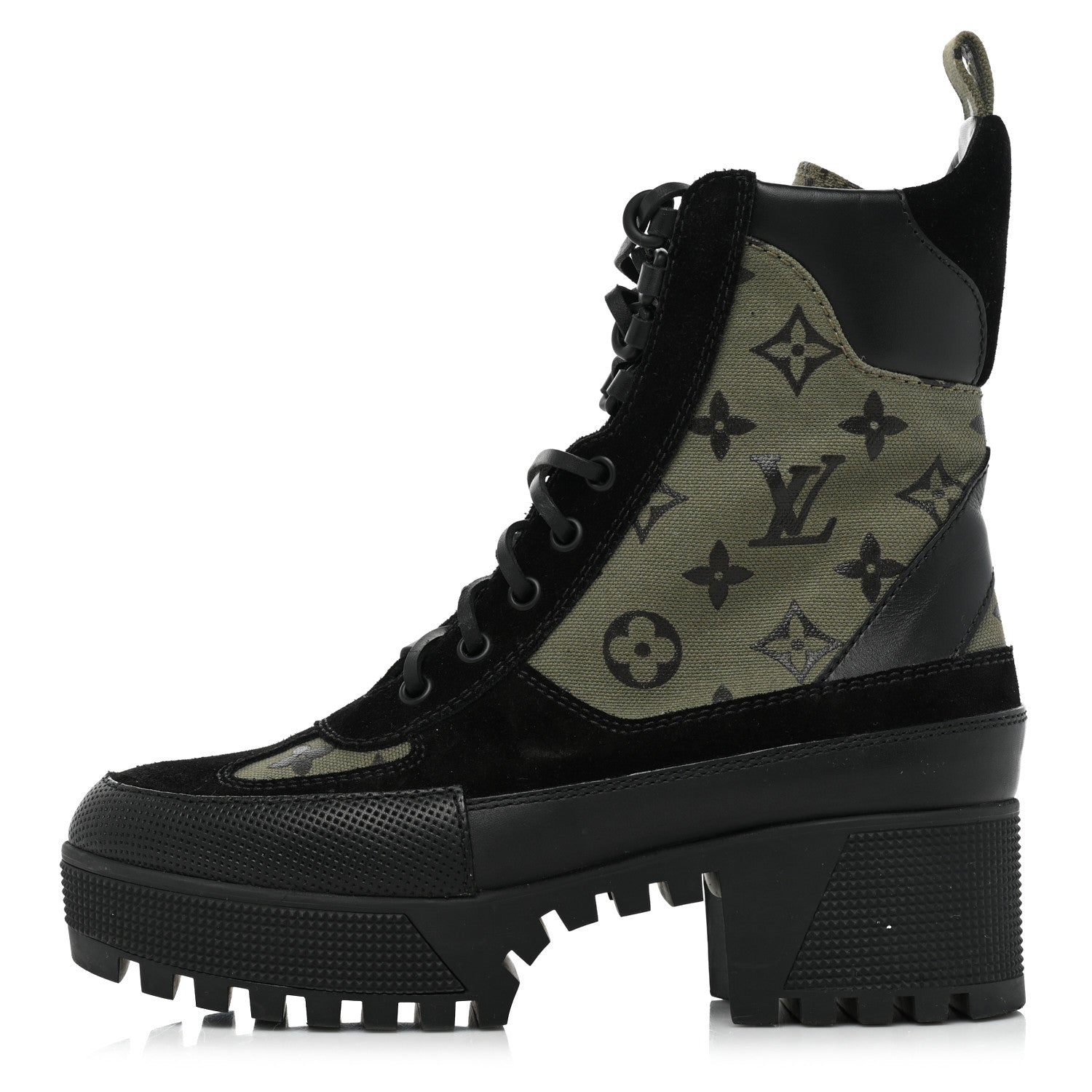 Louis Vuitton Suede Monogram Laureate Platform Desert Boots 36.5 Kaki Black 1 of 12